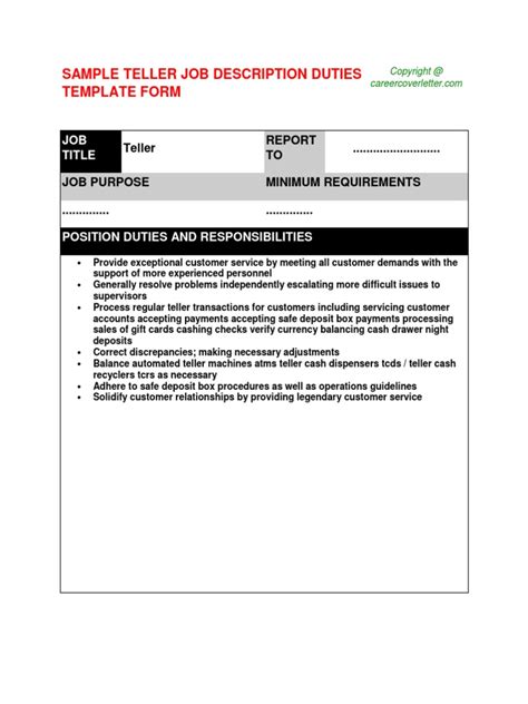 Sample Teller Job Description Duties Template Form .